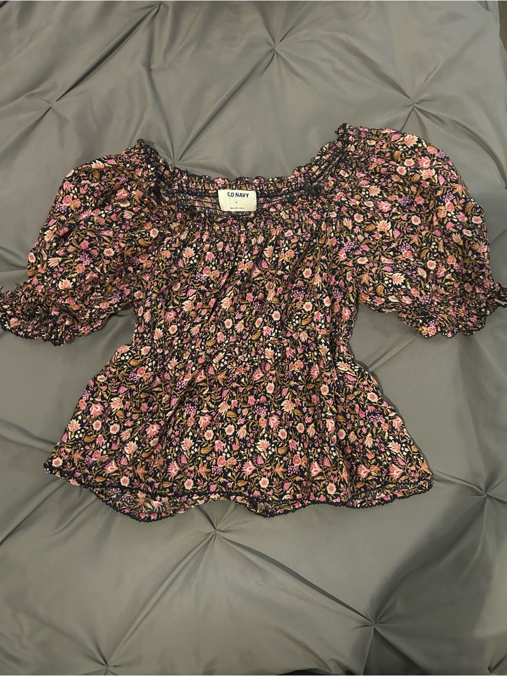 Old Navy Black Floral Smocked Peplum Top - Pink & Green Floral